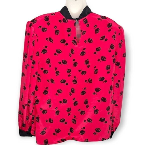 Jaclyn Smith Vintage 80s Hot Pink and Black Blouse size 14 - Picture 4 of 6